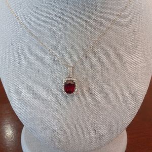 Cushion Cut Red Garnet 11x9mm & Diamond Pendant in SOLID 10K YG
